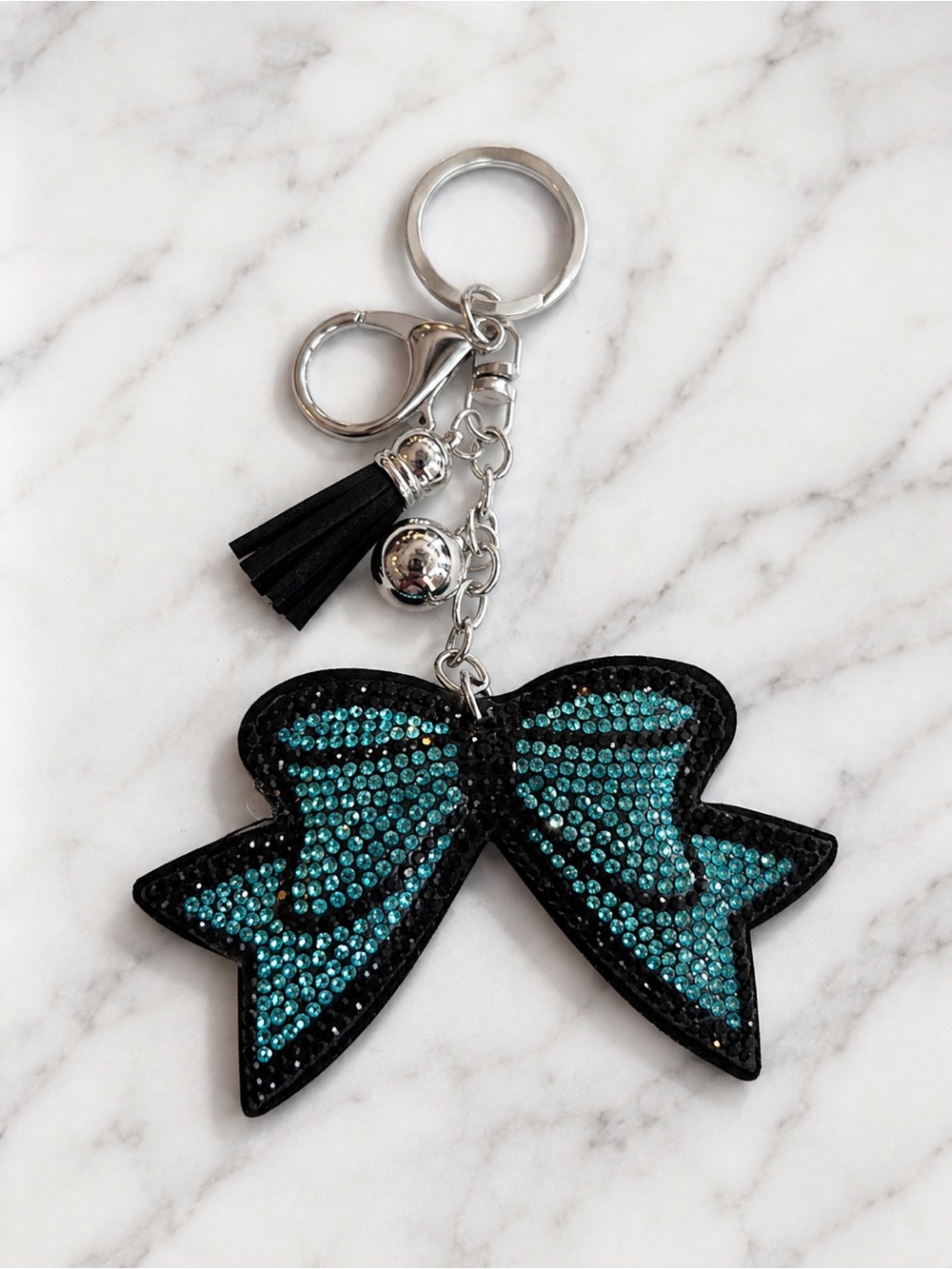 Teal Blue Rhinestone Crystal Bow Bag Charm Keychain Purse Charm New